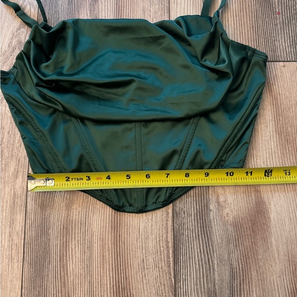 Urban Outfitters Green Satin Crop Top Bustier Corset S Back Zip - Picture 3 of 7